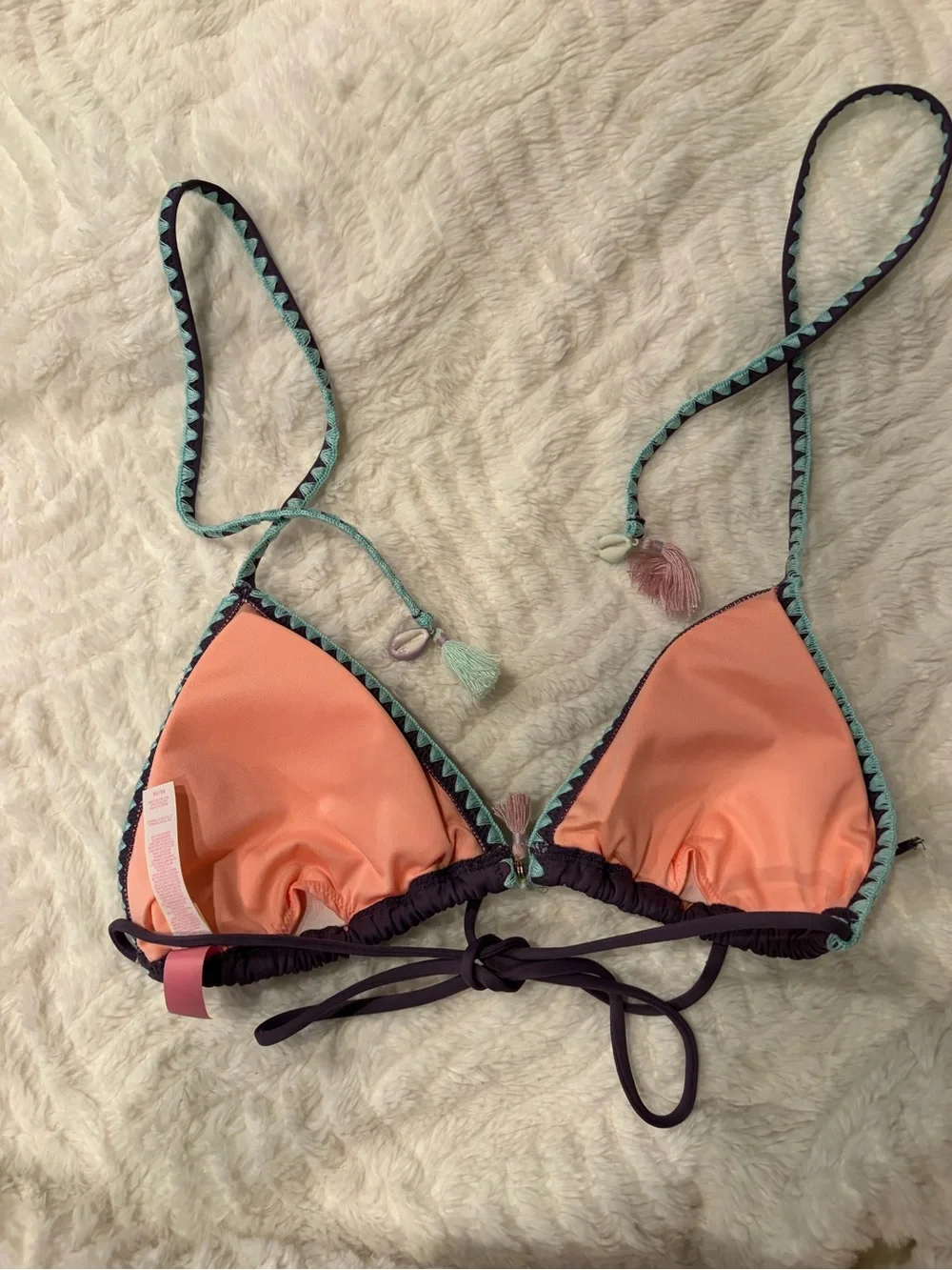 Victoria’s Secret Purple Triangle Tassel Bikini Top, Sz Medium